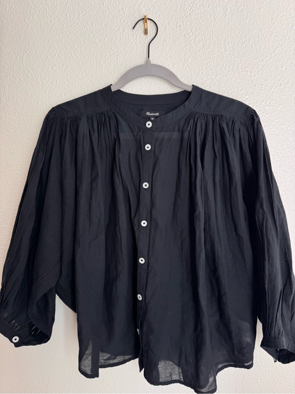 Madewell Black Lightweight Gathered Button Shirt Jacket